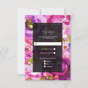 Pops of Pink & Purple Vibrant Floral Wedding RSVP Card