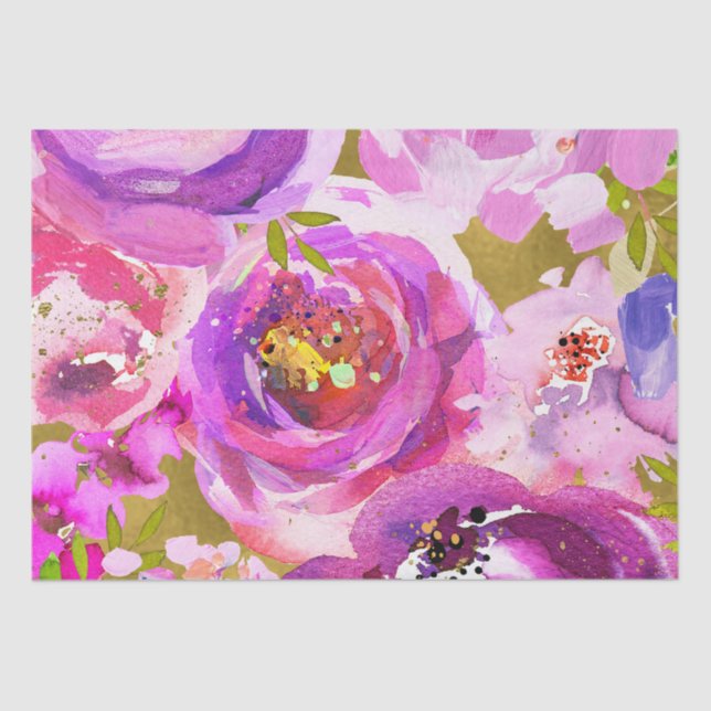 Pops of Pink & Purple Vibrant Floral Wedding Tissue Paper (Front)