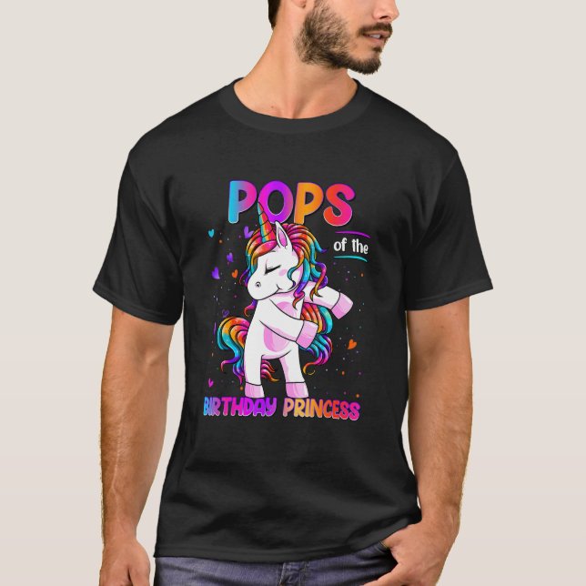 Pops of the Birthday Princess Girl Dabbing Unicorn T-Shirt (Front)