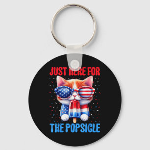 Popsicle 4th Of July Cat Usa American Flag Patriot Key Ring