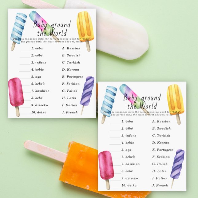 Popsicle baby shower - Baby around the world game (Creator Uploaded)