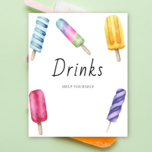 Popsicle baby shower - DRINKS, HELP YOURSELF Poster