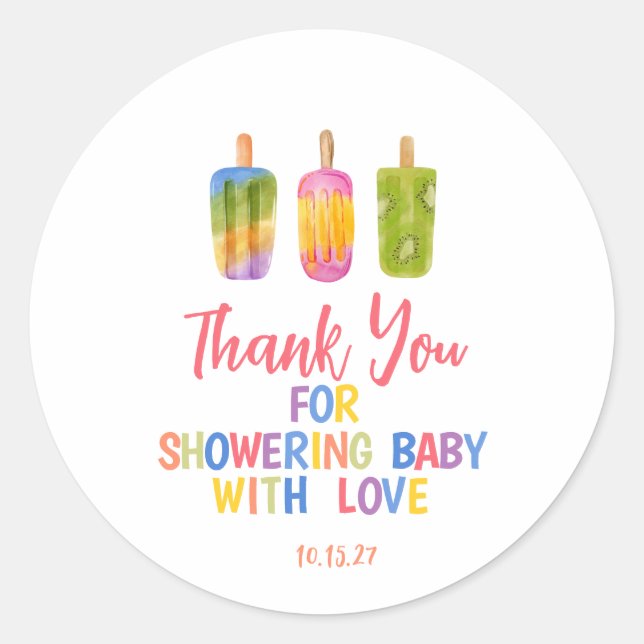 Popsicle baby shower Ice Cream summer party Classic Round Sticker (Front)