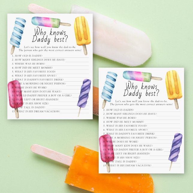Popsicle baby shower Who knows daddy best game (Creator Uploaded)