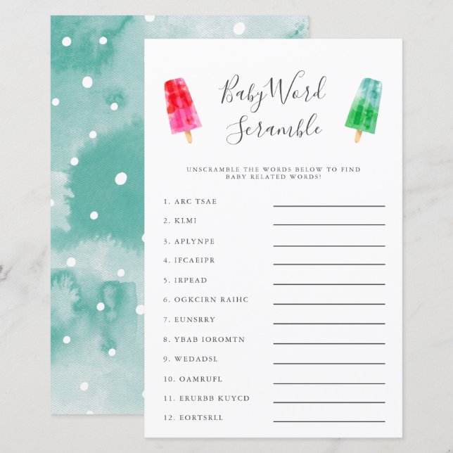 Popsicle Baby Word Scramble Game (Front/Back)