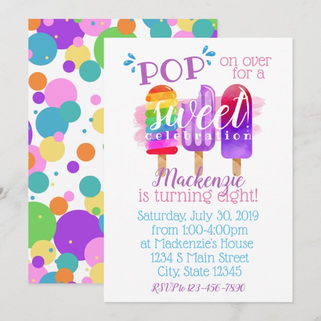Popsicle Birthday Invitation (Front/Back)