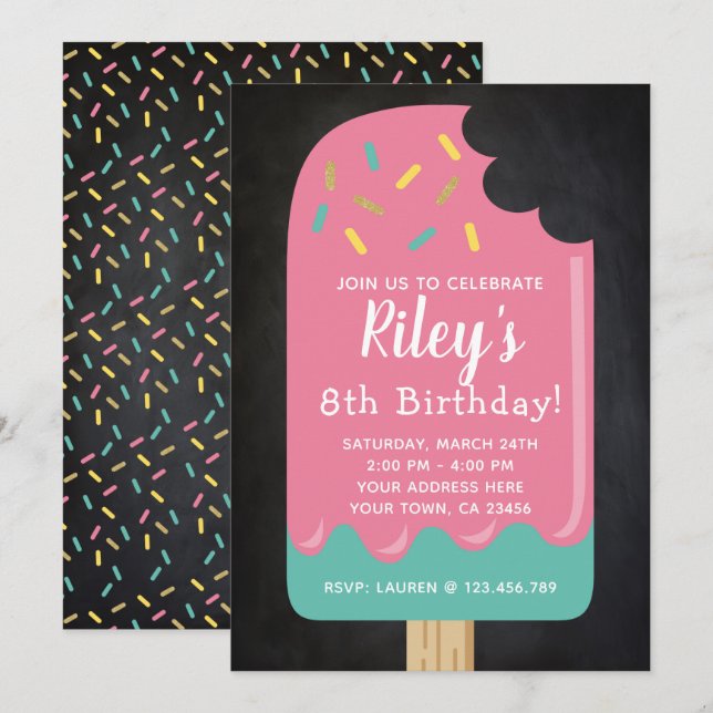 Popsicle Birthday Invitation Chalkboard (Front/Back)