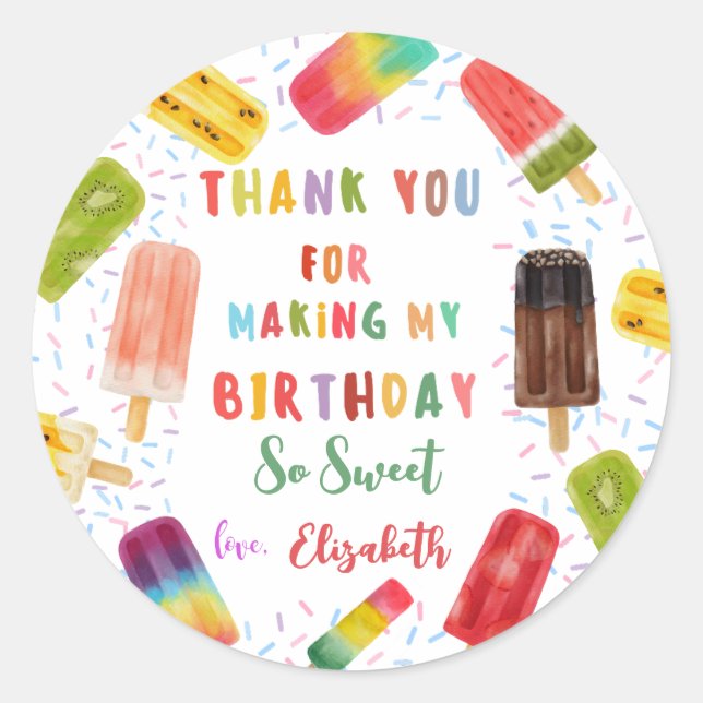 Popsicle Birthday Party Party Favour Classic Round Sticker (Front)