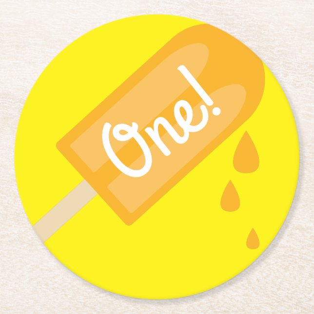 Popsicle Birthday Party Round Paper Coaster (Front)