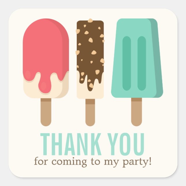 Popsicle Birthday Party Square Sticker (Front)