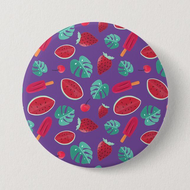 Popsicle, Cherry, Strawberry & Watermelon Leaves 7.5 Cm Round Badge (Front)