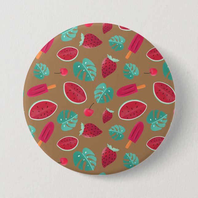 Popsicle, Cherry, Strawberry & Watermelon Leaves 7.5 Cm Round Badge (Front)