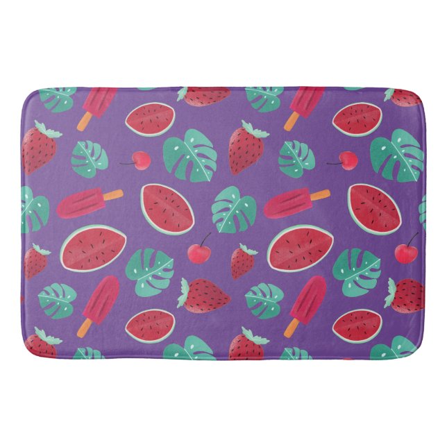 Popsicle, Cherry, Strawberry & Watermelon Leaves Bath Mat (Front)