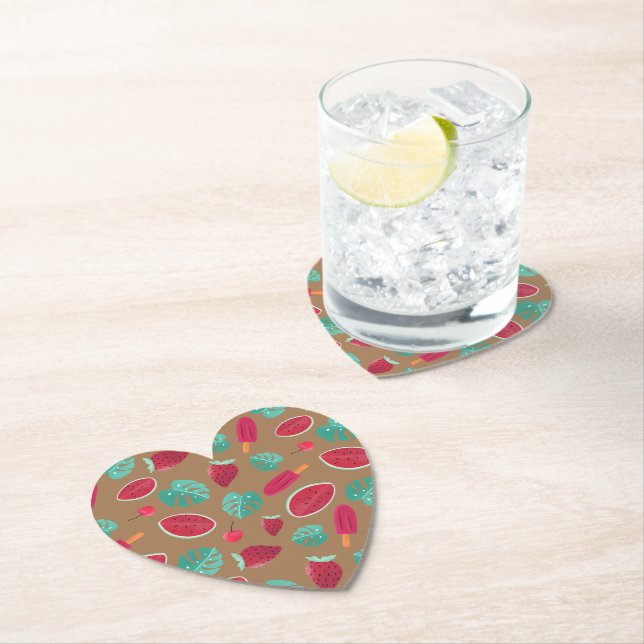 Popsicle, Cherry, Strawberry & Watermelon Leaves Paper Coaster (Insitu)