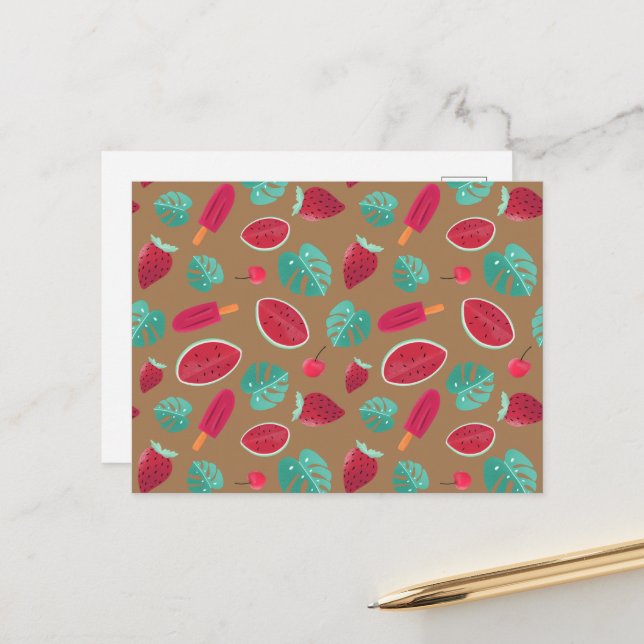 Popsicle, Cherry, Strawberry & Watermelon Leaves Postcard (Front/Back In Situ)
