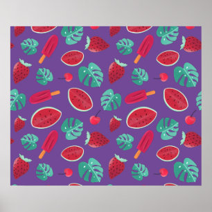 Popsicle, Cherry, Strawberry & Watermelon Leaves Poster