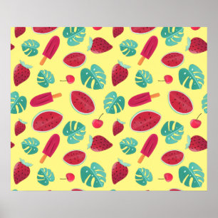Popsicle, Cherry, Strawberry & Watermelon Leaves Poster