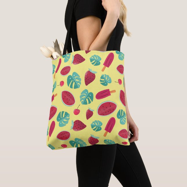 Popsicle, Cherry, Strawberry & Watermelon Leaves Tote Bag (Close Up)