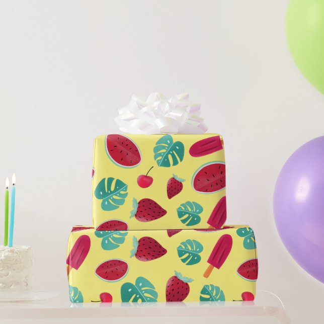 Popsicle, Cherry, Strawberry & Watermelon Leaves Wrapping Paper (Party Gifts)