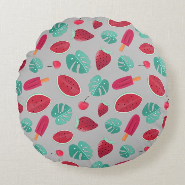 Popsicle, Cherry, Strawberry & Watermelon Round Cushion (Front)