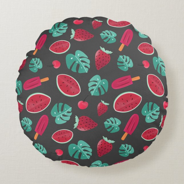 Popsicle, Cherry, Strawberry & Watermelon Round Cushion (Front)
