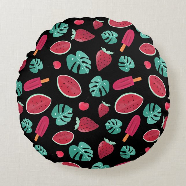 Popsicle, Cherry, Strawberry & Watermelon Round Cushion (Front)