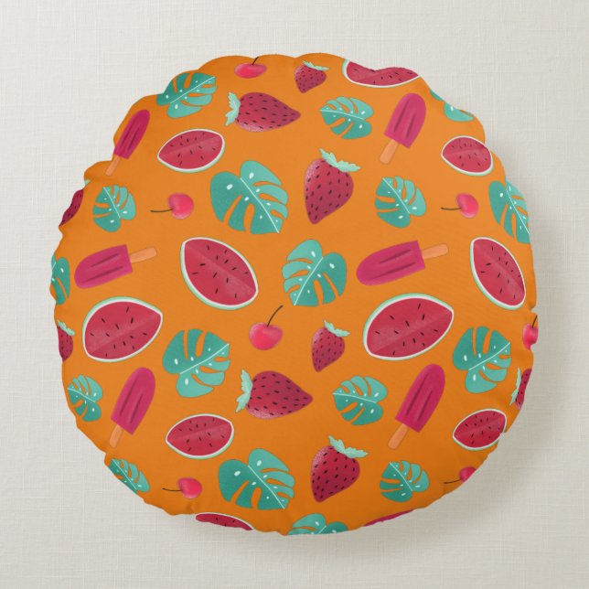 Popsicle, Cherry, Strawberry & Watermelon Round Cushion (Front)