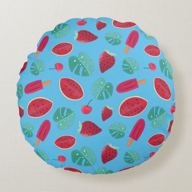 Popsicle, Cherry, Strawberry & Watermelon Round Cushion (Front)