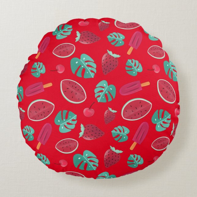 Popsicle, Cherry, Strawberry & Watermelon Round Cushion (Front)