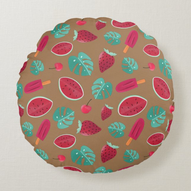 Popsicle, Cherry, Strawberry & Watermelon Round Cushion (Front)