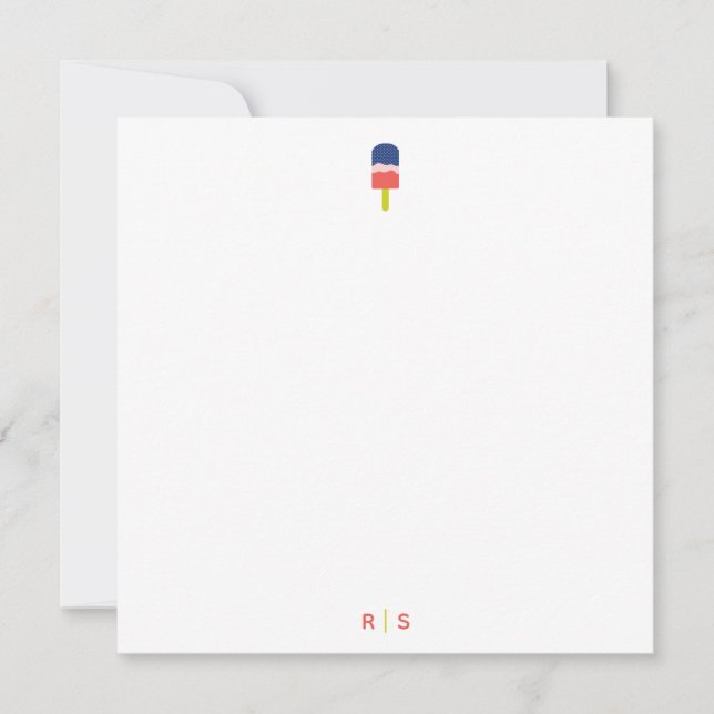 Popsicle Coral Blue Modern Personalised Monogram Card (Front)