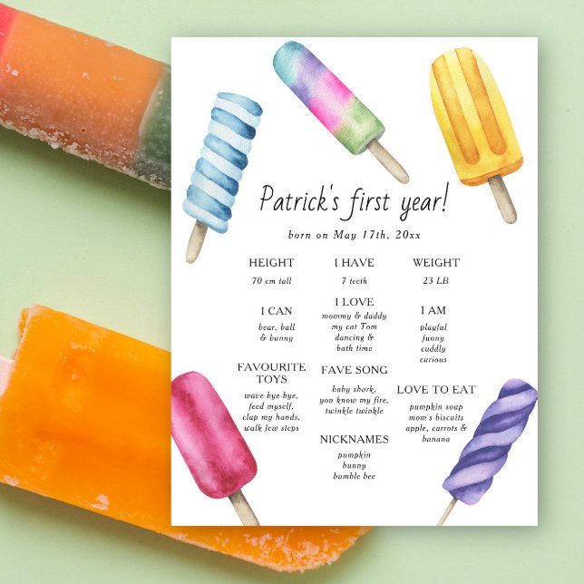 Popsicle First Birthday Milestone Birthday Poster (Creator Uploaded)