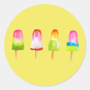 Popsicle ice-block Summer watercolor cute Classic Round Sticker