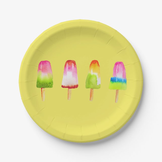 Popsicle ice-block Summer watercolor cute Paper Plate (Front)