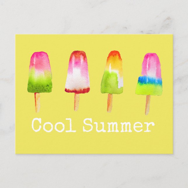 Popsicle ice-block Summer watercolor cute Postcard (Front)