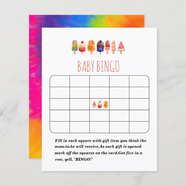 Popsicle Ice Cream baby shower bingo game (Front/Back)