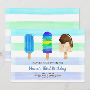 Popsicle Ice Cream Birthday Summer Pool Party Invitation
