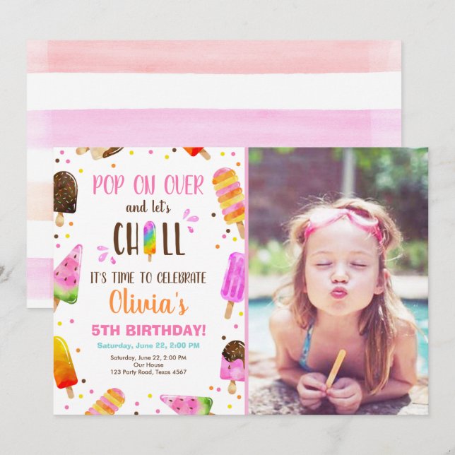 Popsicle Ice Cream Birthday Summer Pool Party Invitation (Front/Back)