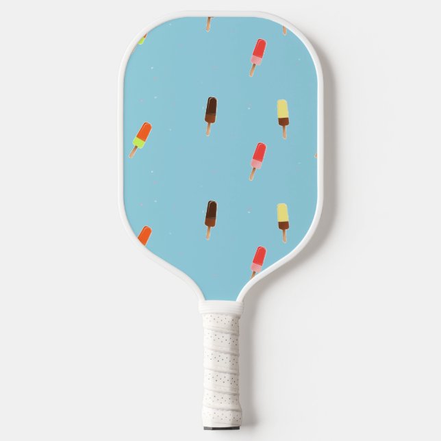 Popsicle ice cream on blue pickleball paddle (Front)