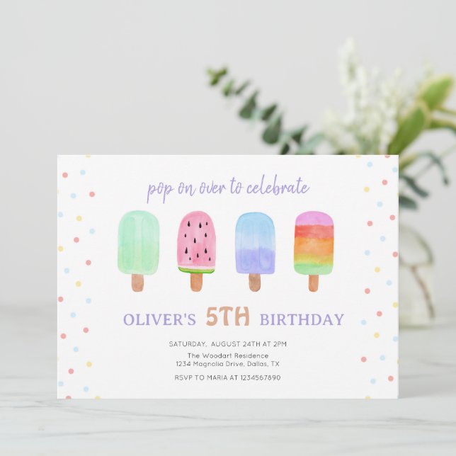 Popsicle Ice Cream Pop On Over Birthday Invitation (Standing Front)