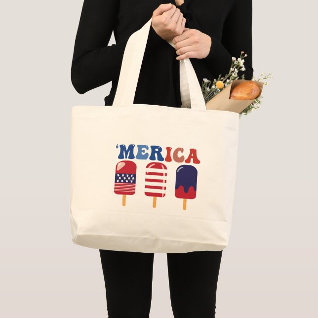 Popsicle Merica Independence Day 4th of July Large Tote Bag (Front (Product))