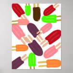 Popsicle Paradise Poster<br><div class="desc">A great mouthwatering poster or print.  Tropical popsicles in a variety of juicy flavours. Lime,  cherry,  watermelon,  grape,  orange and chocolate.</div>