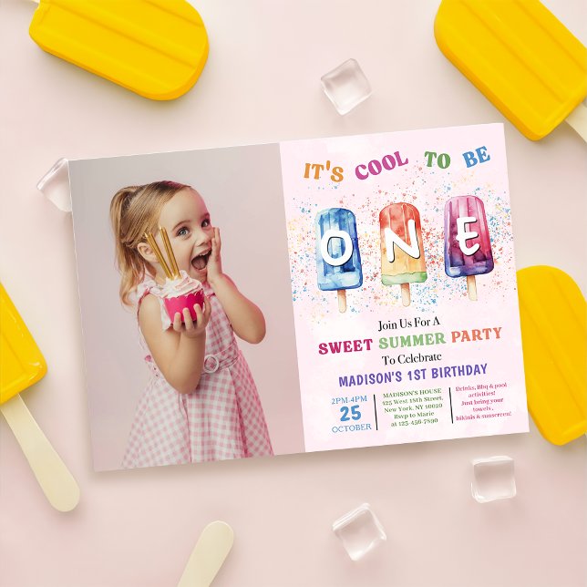 Popsicle Party Cool One 1st Birthday Photo Invitation (Creator Uploaded)