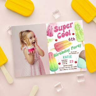 Popsicle Party Super Cool Girl Birthday Photo Invitation