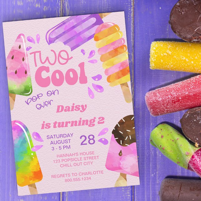 Popsicle Party Two Cool Girls 2nd Birthday Invitation (Creator Uploaded)