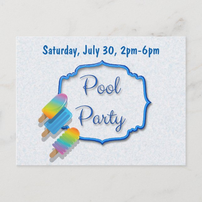 Popsicle Pool Party Invitation Postcard (Front)