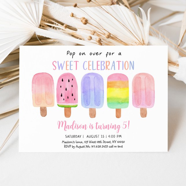 Popsicle Pop on Over Pink Girl Birthday Invitation (Creator Uploaded)