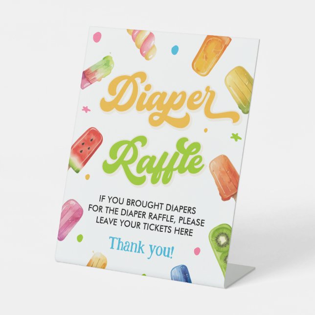 Popsicle Ready to Pop Baby Shower Diaper Raffle Pedestal Sign (Front)