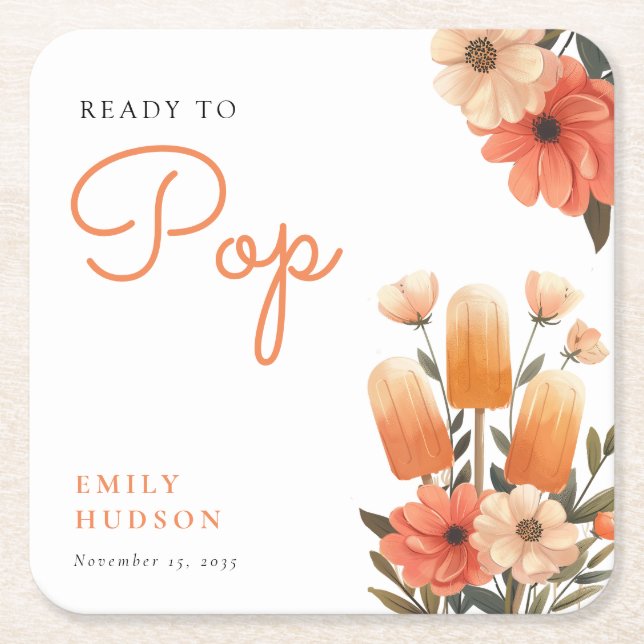 Popsicle Ready to Pop Baby Shower Square Paper Coaster (Front)