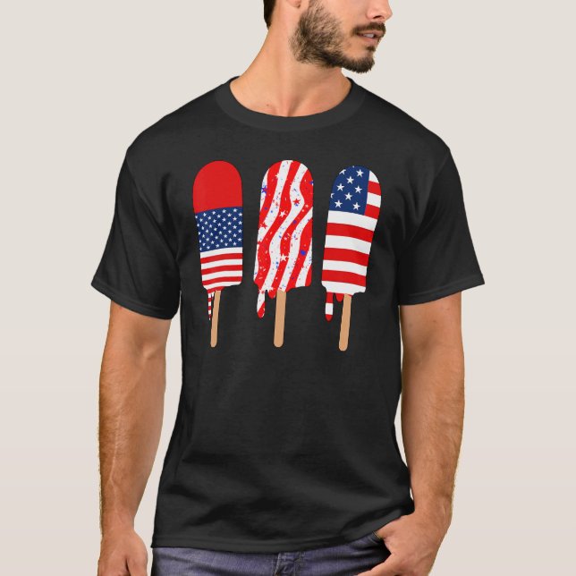 Popsicle Red White Blue 4th Of July American Flag  T-Shirt (Front)